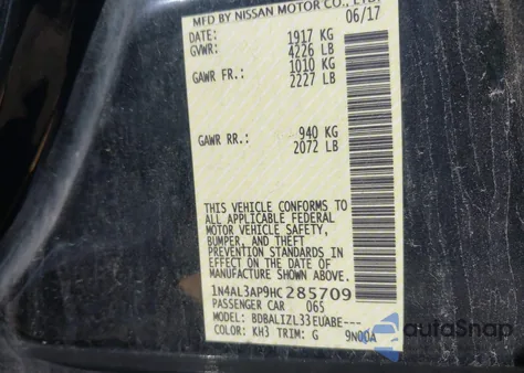 2017 Nissan Altima 2.5 Sv from USA, damaged, VIN 1N4AL3AP9HC285709